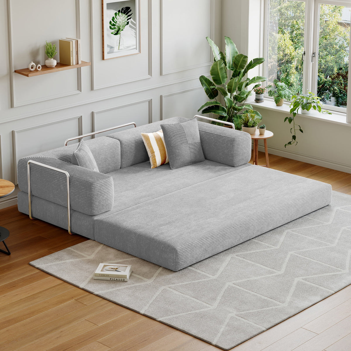 Convertible Sleeper Sofa Bed,Compressed Floor Boneless Couch,Modular Modern Corduroy Sofa for Living Room Bedroom -with Fixed-Shape Frame and Support Armrest,Easy Assembly(Green)