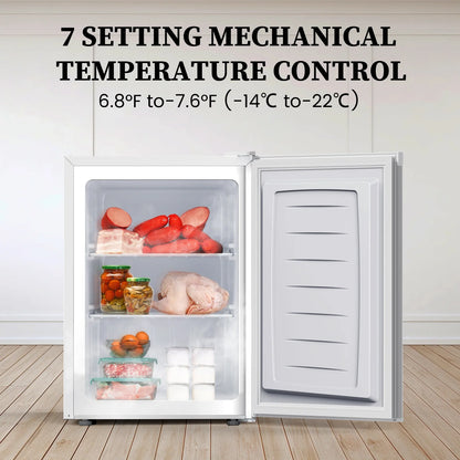 KNDKO 2.6Cu.ft Upright Freezer, Mini Freezer with Reversible Single Door, Removable Shelves, Adjustable Thermostat for Home/Kitchen/Office, Silver