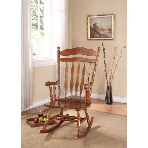 Wooden Rocking Chair, Dark Walnut Brown- Saltoro Sherpi