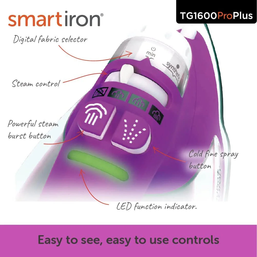 Oliso TG1600 Pro Plus 1800 Watt SmartIron with Auto Lift - for Clothes, Sewing, Quilting and Crafting Ironing | Diamond Ceramic-Flow Soleplate Steam Iron, Yellow