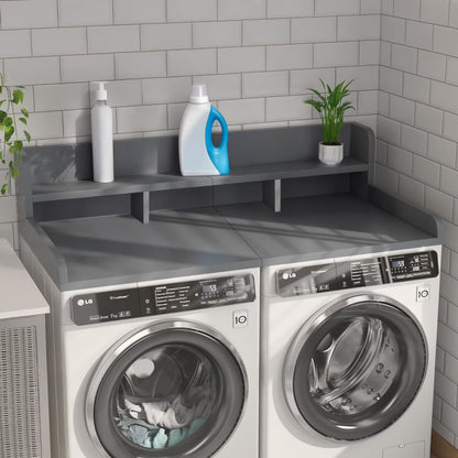 Wood 2-Tier Washer Dryer Countertop with Edge Rails, 54" W x 27.5" D Washer and Dryer Topper for Laundry Room Organization and Storage, Walnut