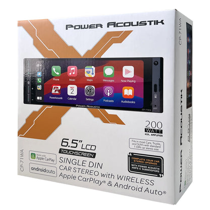 Power Acoustik CP-71WA Single DIN 6.5" Color Touchscreen Car Stereo with Bluetooth Connected Apple CarPlay + Android Auto