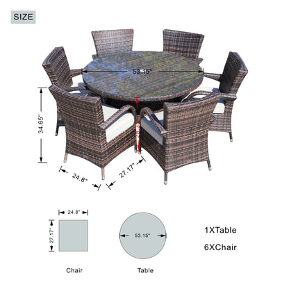 Direct Wicker 7 Piece Patio Dining Set with Rattan Chairs and Cushions, Grey