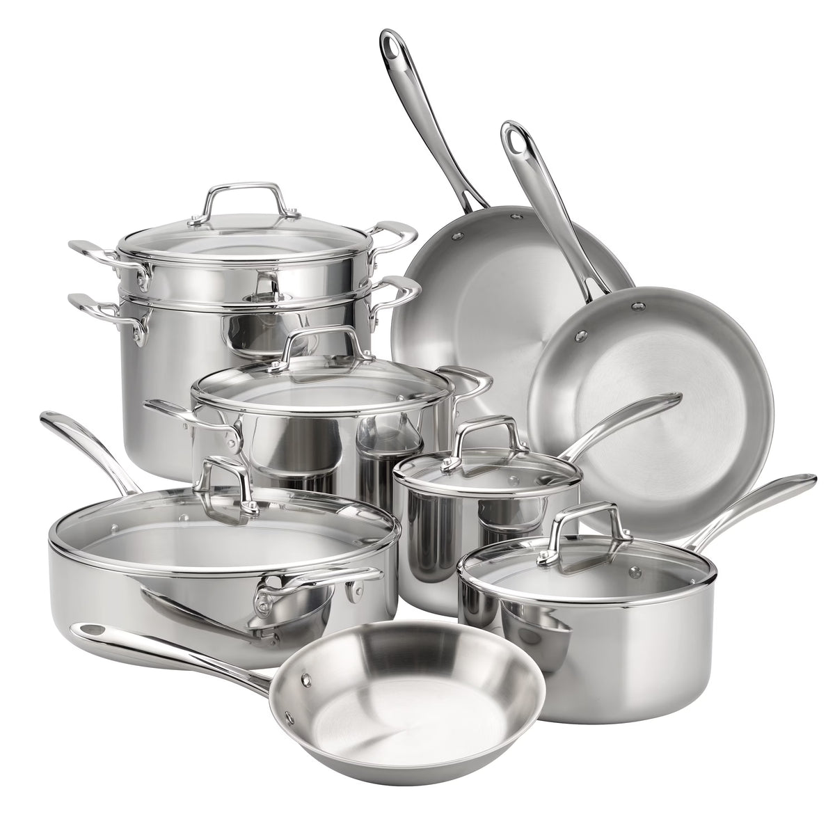 Tramontina 14-Piece Tri-Ply Clad Stainless Steel Cookware Set, with Glass Lids