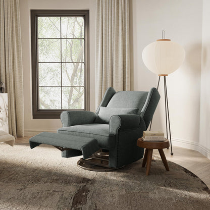 Royalcraft Swivel Nursery Glider Recliner, Comfy Upholstered Glider Chair with Lumbar Pillow and Footrest, Beige