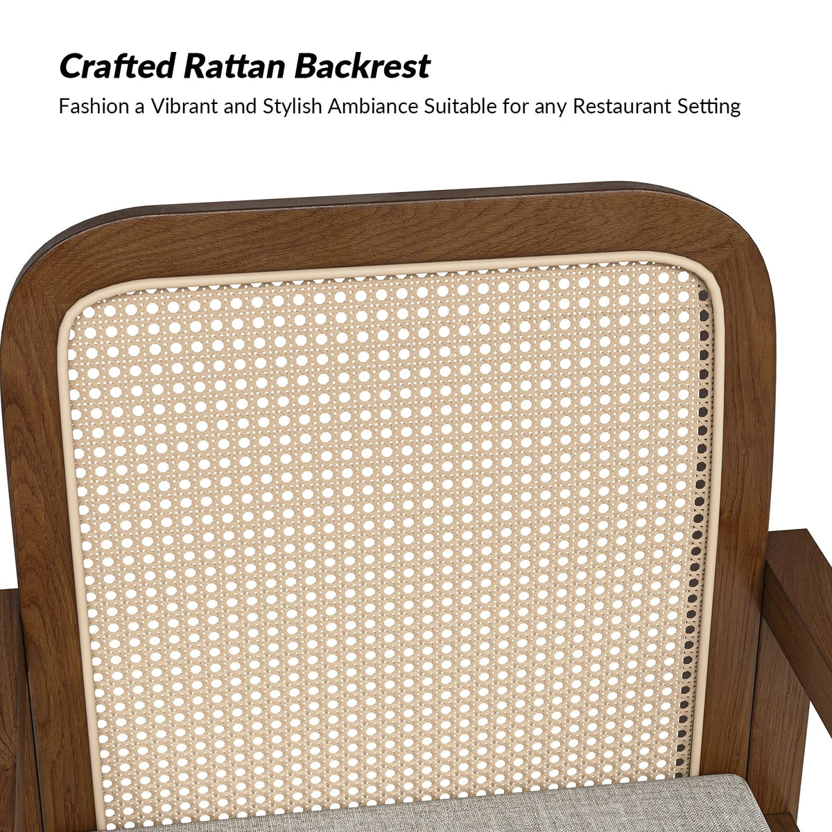 Rattan Dining Chairs Set of 2 Wooden Armchairs Removable Cushion Home Kitchen Restaurant Acorn