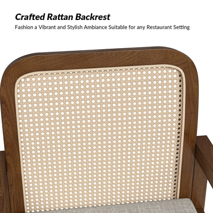 Rattan Dining Chairs Set of 2 Wooden Armchairs Removable Cushion Home Kitchen Restaurant Acorn