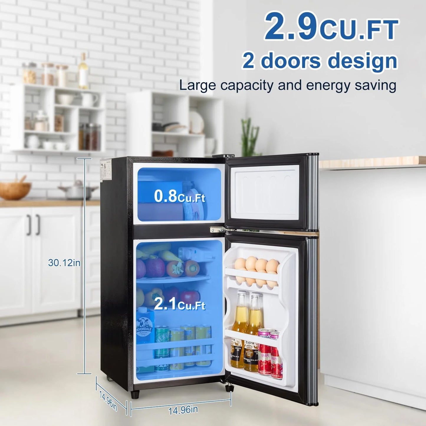 3.5 Cu.Ft Mini Fridge Freezer, 2 Door Small Refrigerator, 7 Level Adjustable Thermostat Freezer Fridge for Living Room, Kitchen and Apartment, Sivelr