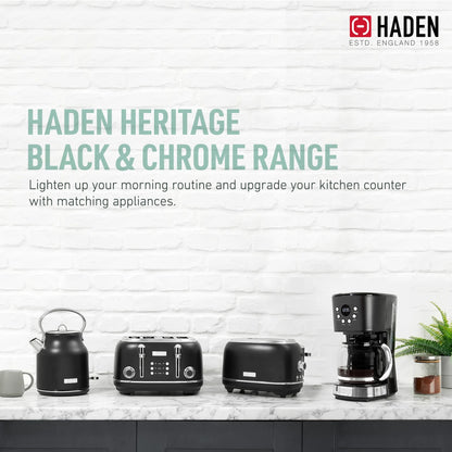 Haden Heritage 1500 1.7 Electric Kettle, Matte Black Finish with Copper Accents