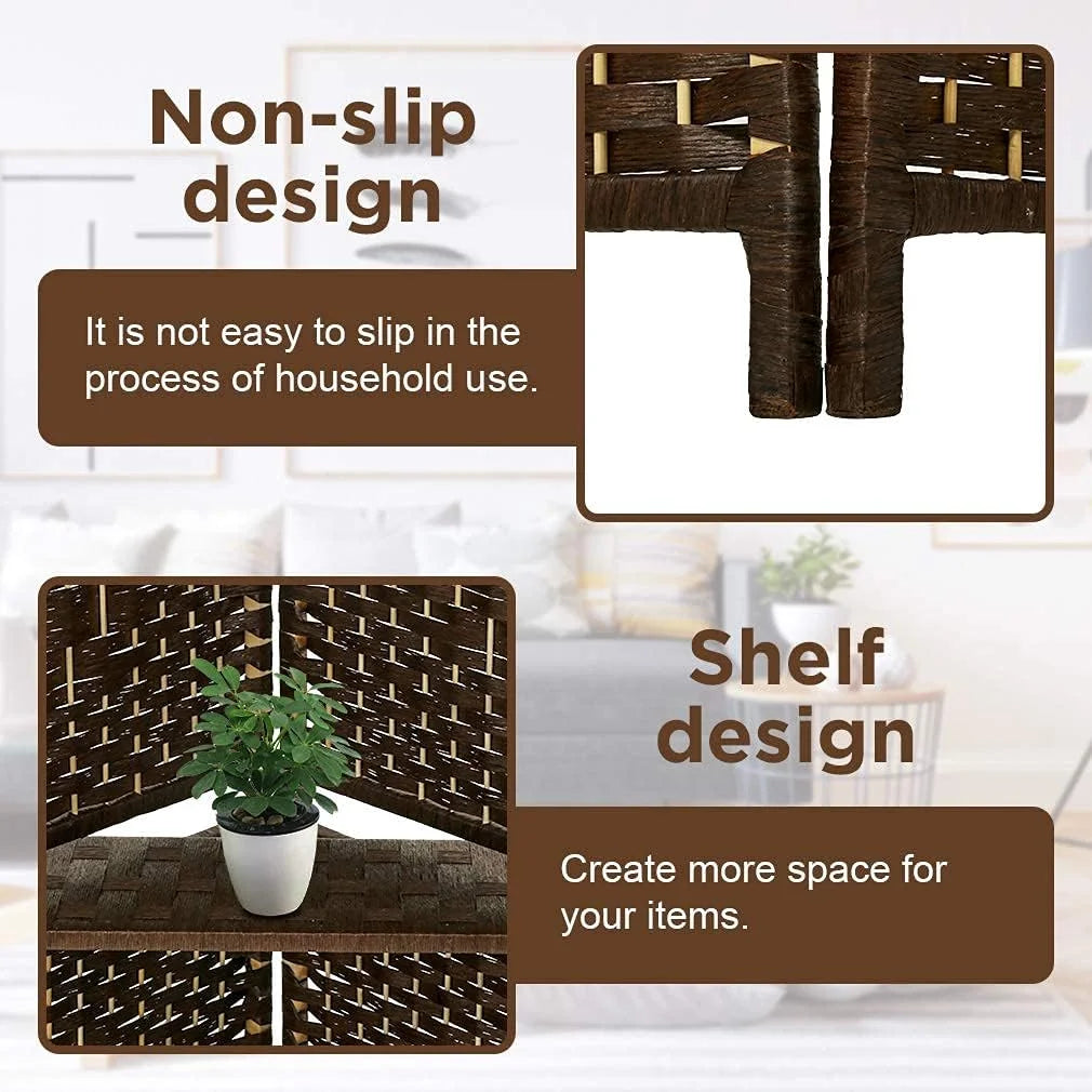 Dkelincs 6 Panel Wood Room Dividers Portable Folding Privacy Screen with Removable Storage Shelves, Brown