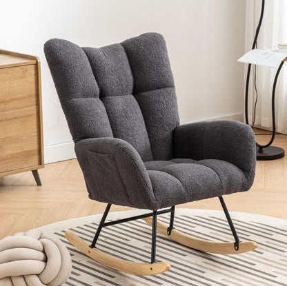 Rocking Chair Nursery,Teddy Upholstered Glider Rocker with High Backrest,Modern Rocking Accent Chairs Glider Recliner for Living Room, Nursery, Bedroom,White