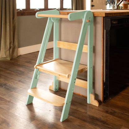 HARPPA Foldable Toddler Kitchen Tower, Standing Tower for Kids Age 1.5-6 Years, White