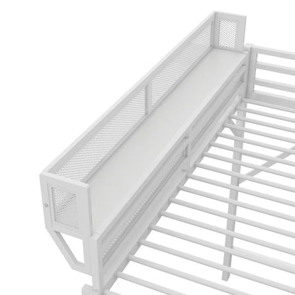 Duxelifin Queen Size Metal Loft Bed Frame, Heavy Duty Steel High Loft Bed with Storage Shelves & Ladder, Space-Saving Loft Bed for Apartments, Adults, Teens & Juniors (Black)