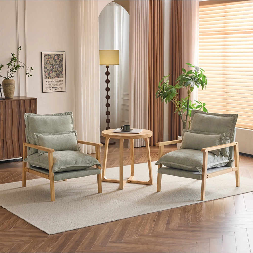 Ktaxon Chenille Accent Chair, Solid Wood Armrests Armchair, Metal Frame for Stability, Single Sofa with Comfortable Cushions and Lumbar Pillow Beige