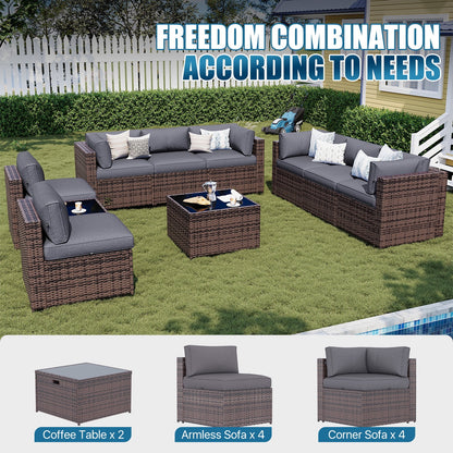 Sunmthink Patio Furniture Sets, 10-Piece Outdoor Patio Furniture with Thick Cushions, Wicker Outdoor Conversation Set and Waterproof Cover for Backyard, Poolside, Garden