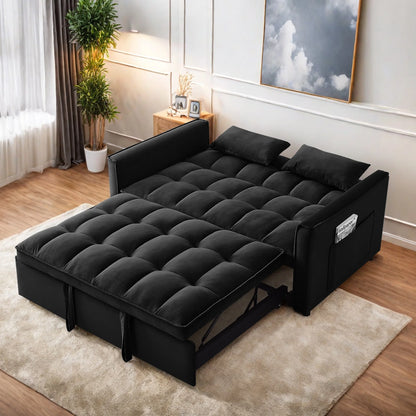 Convertible Sofa Bed,3-in-1 Sleeper Sofa with Pull Out Bed,Sleeper Futon Couch Loveseat with Adjsutable Backrest and Pillows for Living Room,Black