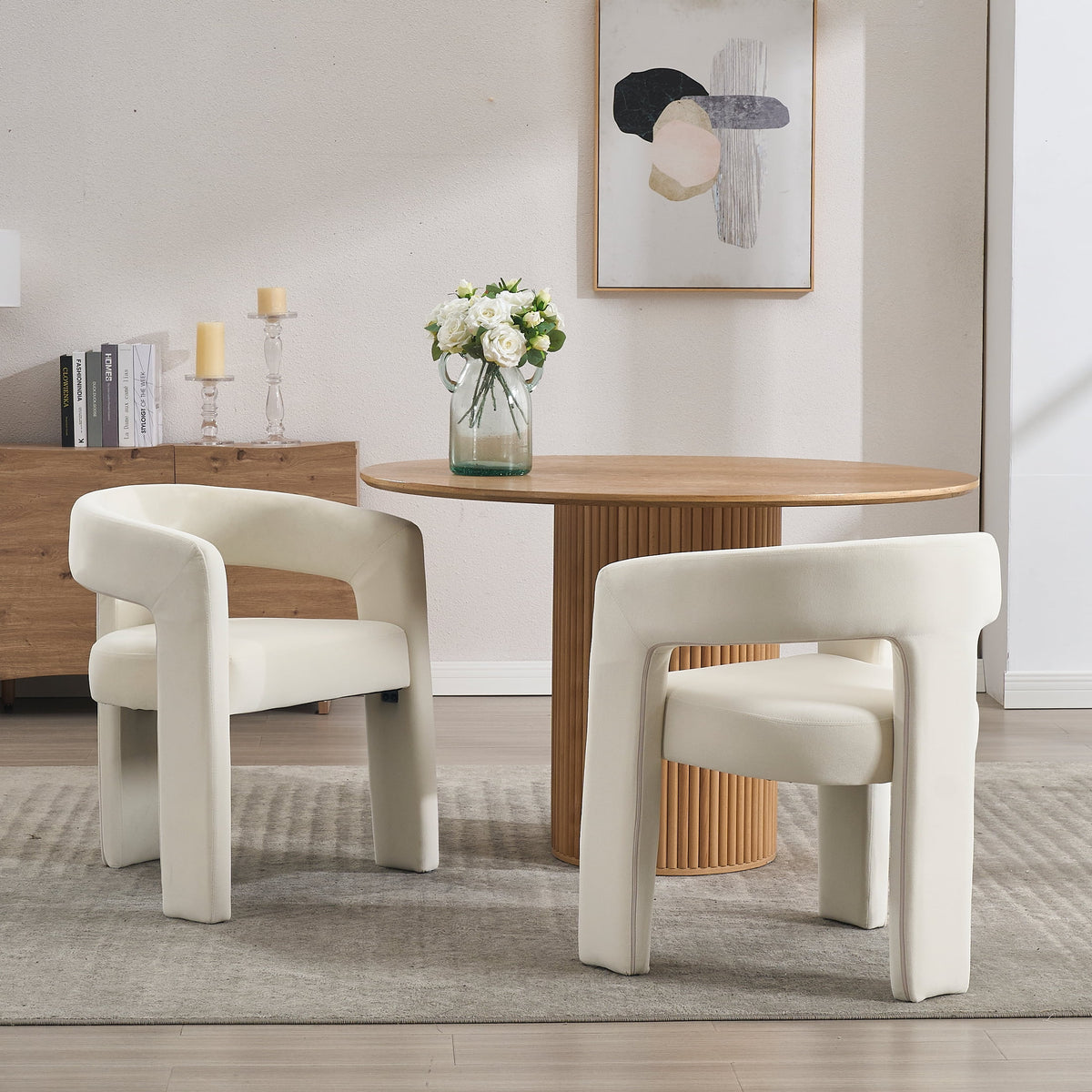 Guyou Modern Sherpa Upholstered Dining Chair, Cute Barrel Side Armchair Kitchen Chair with Armrests and Back for Living Room Dining Room Bedroom, Green