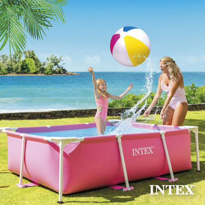 Open Box INTEX Rectangular Metal Frame 7ft x 23in Above Ground Swimming Pool, Pink