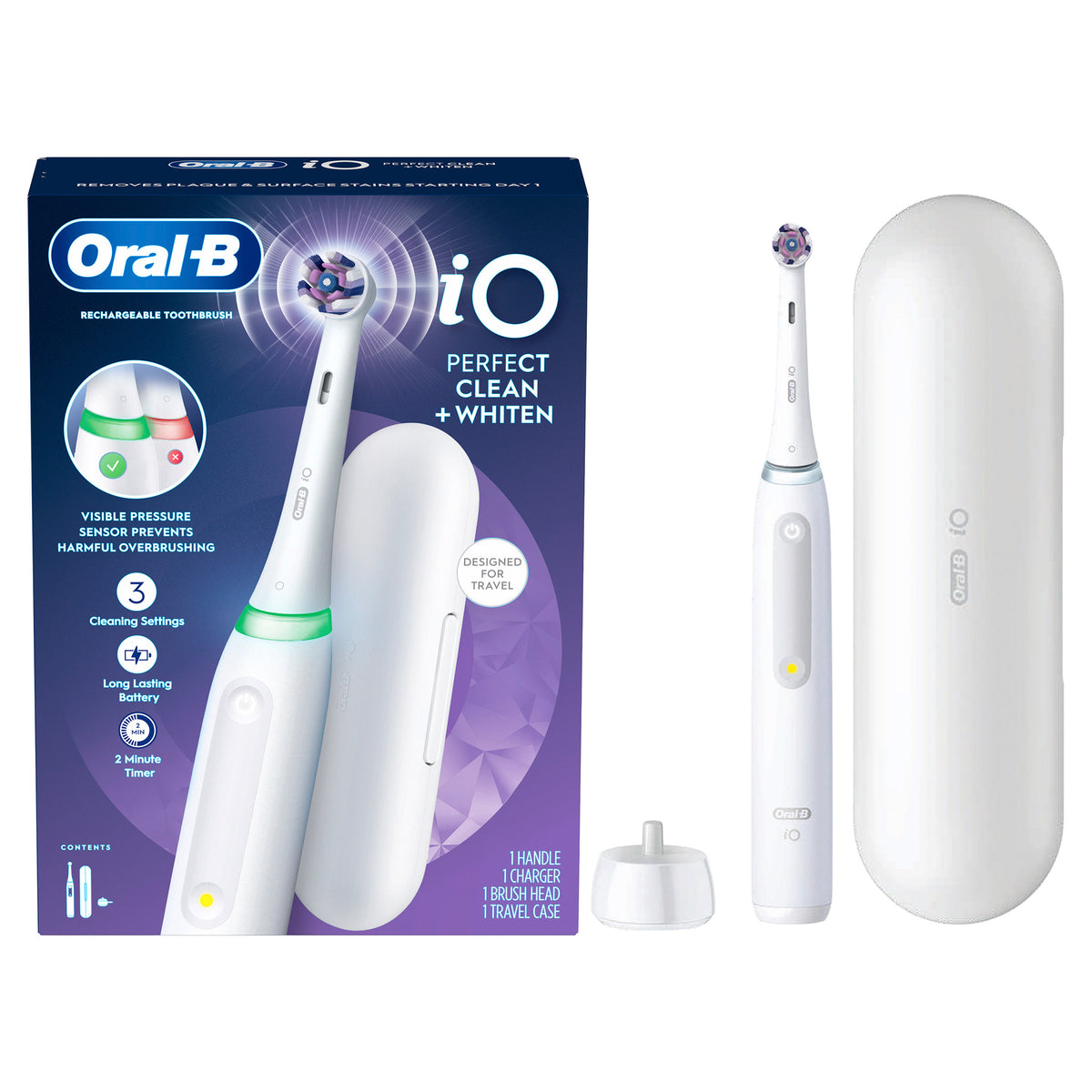 Oral-B iO Series 3 Perfect Clean & Whiten Rechargeable Electric Toothbrush, 1-pack