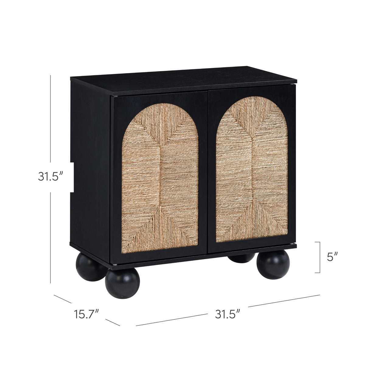 Nathan James Leah Boho Entryway Storage Cabinet or Sideboard Cabinet for Kitchen or Living Room with Ball-Style Feet, Natural Seagrass Door Fronts and Solid Wood Legs, Raw Oak