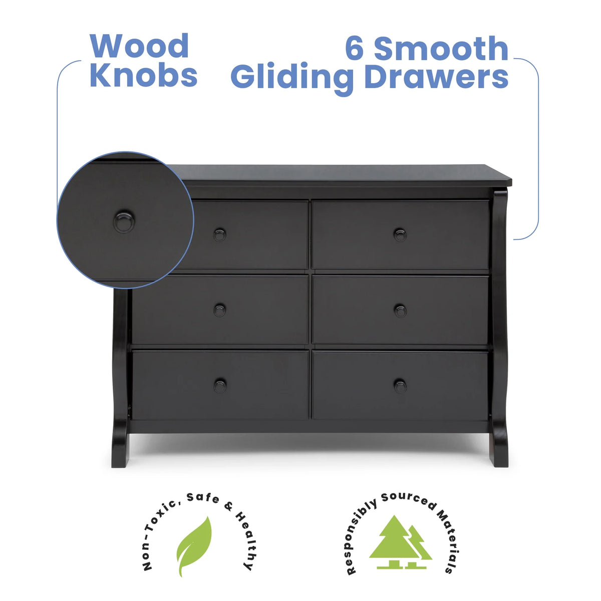 Delta Children Universal 6 Drawer Dresser with Interlocking Drawers - Greenguard Gold Certified, Grey