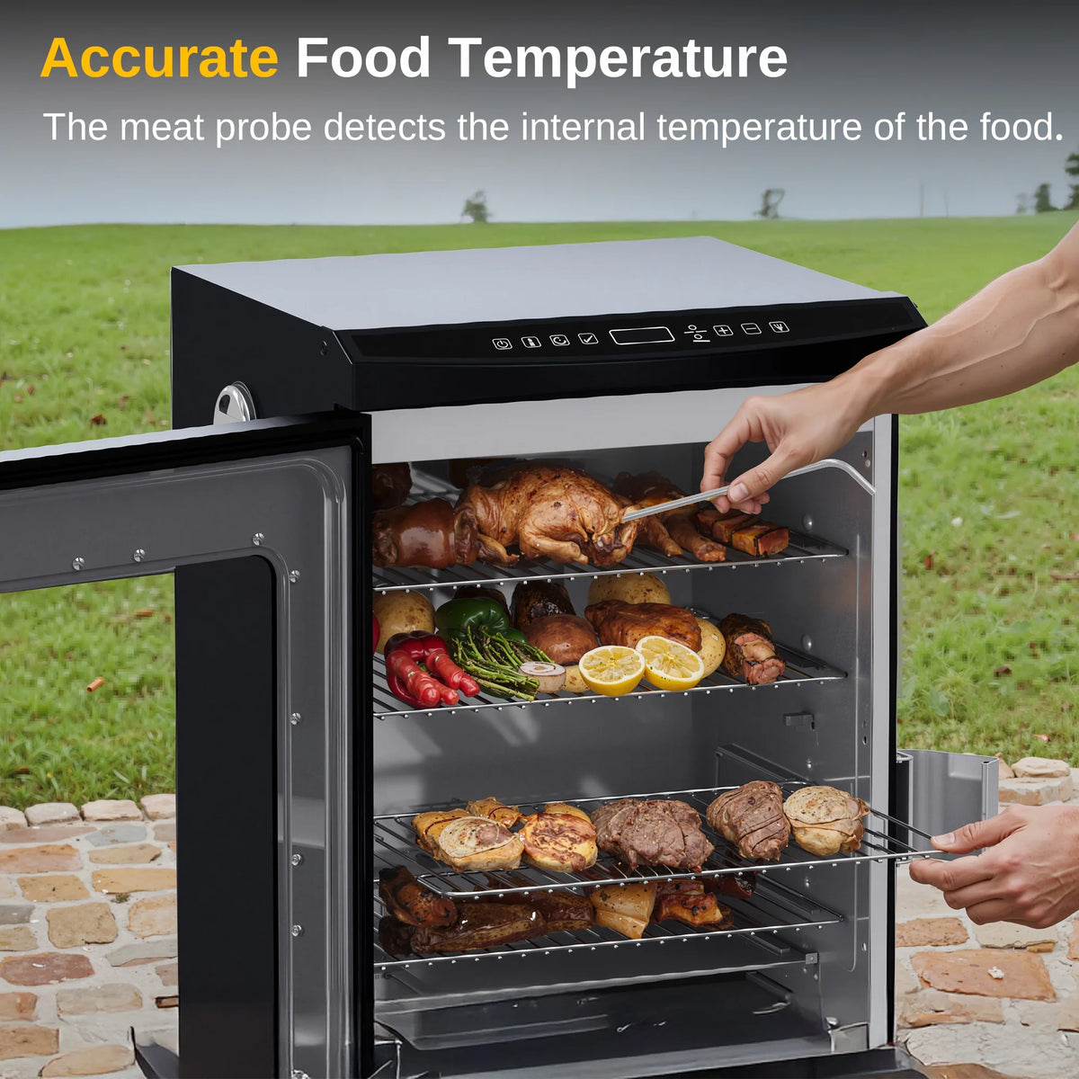 EAST OAK Updated 30" 725 Sq inches Electric Smoker Portable with Glass Door Black
