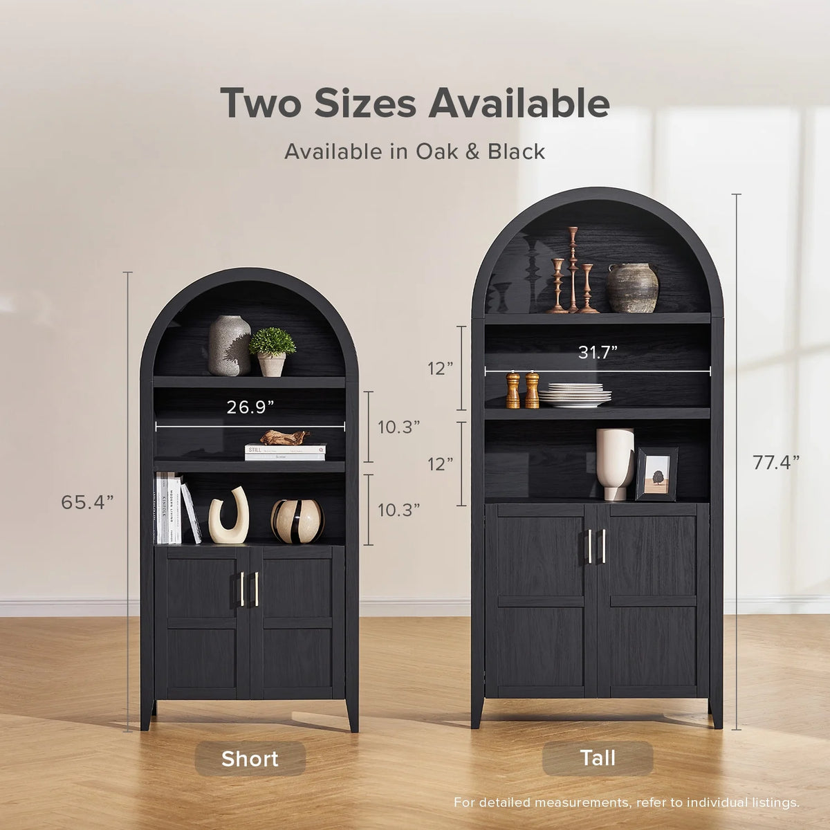 mopio Lauren 65.4" Arched Cabinet, 5-Tier Arched Bookcase with Doors and Shelves, Arched Bookshelf with Storage, Kitchen Pantry Cabinet, Wooden Storage Cabinet for Living Room, Kitchen (Oak)