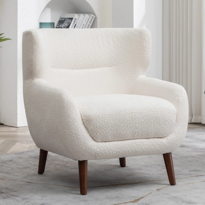 ALEAVIC White Accent Chair Upholstered Armchair with Solid Wood Legs