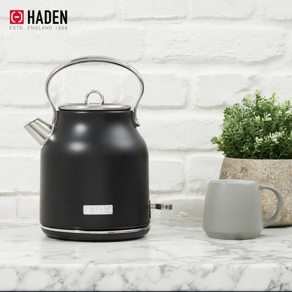 Haden Heritage 1500 1.7 Electric Kettle, Matte Black Finish with Copper Accents