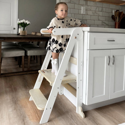 HARPPA Foldable Toddler Kitchen Tower, Standing Tower for Kids Age 1.5-6 Years, White