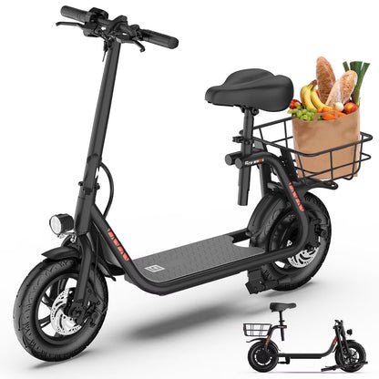 5TH WHEEL W18S 450W Motor Electric Scooter for Adults with Seat and Carry Basket, 36V 20Miles Range & 15.5Mph, 12" Foldable E Scooter for Commuting