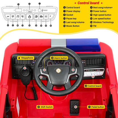 Bobiber Ride on Fire Truck, 12V Battery Powered Ride-On Toy Vehicle with Remote Control, Megaphone, Flashing Lights, Siren and Fire Extinguisher - For Boys and Girls Ages 3-6
