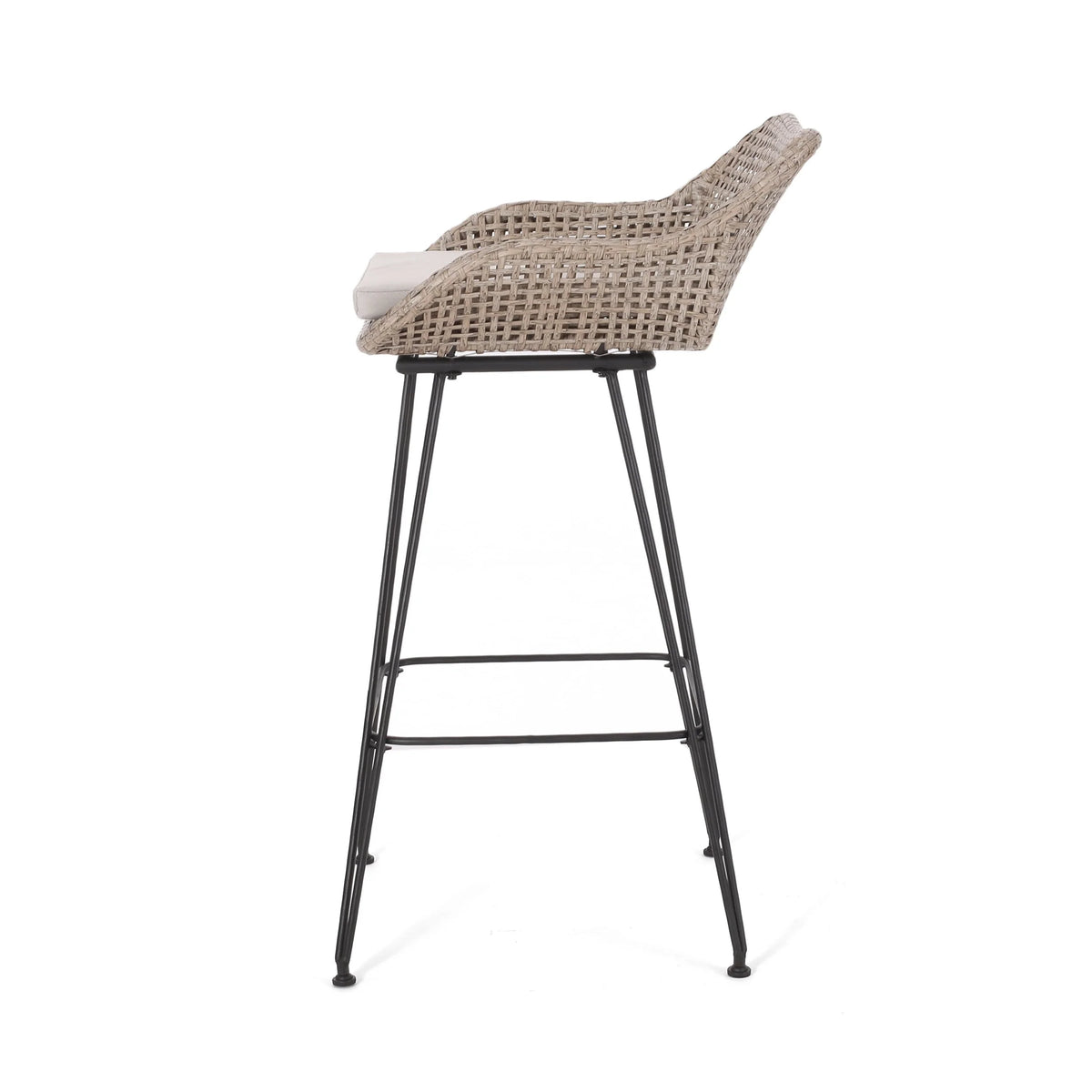 Verano Wicker and Metal Outdoor Barstools with Cushion, Set of 4, Mixed Brown and Beige