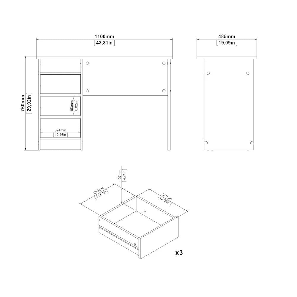 Tvilum Wes Writing Desk with 3 Storage Drawers and Open Shelf for Adults, White