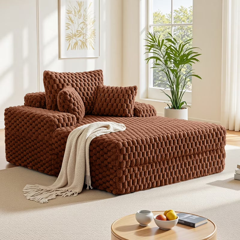 ATHOPE 53"W Oversized Chaise Lounge Chair Indoor, Corduroy Couch Chair with Pillows, Comfy Reading Chairs with Wide Arms, Upholstered Sleeper Sofa for Living Room, No Assembly Required, Gray