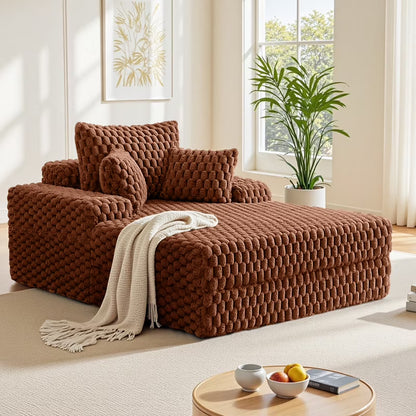 ATHOPE 53"W Oversized Chaise Lounge Chair Indoor, Corduroy Couch Chair with Pillows, Comfy Reading Chairs with Wide Arms, Upholstered Sleeper Sofa for Living Room, No Assembly Required, Gray
