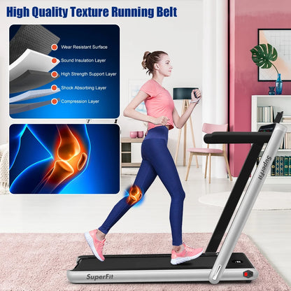Gymax 2 in 1 Folding Treadmill 2.25HP Running Machine w/ Dual Display APP Control Black