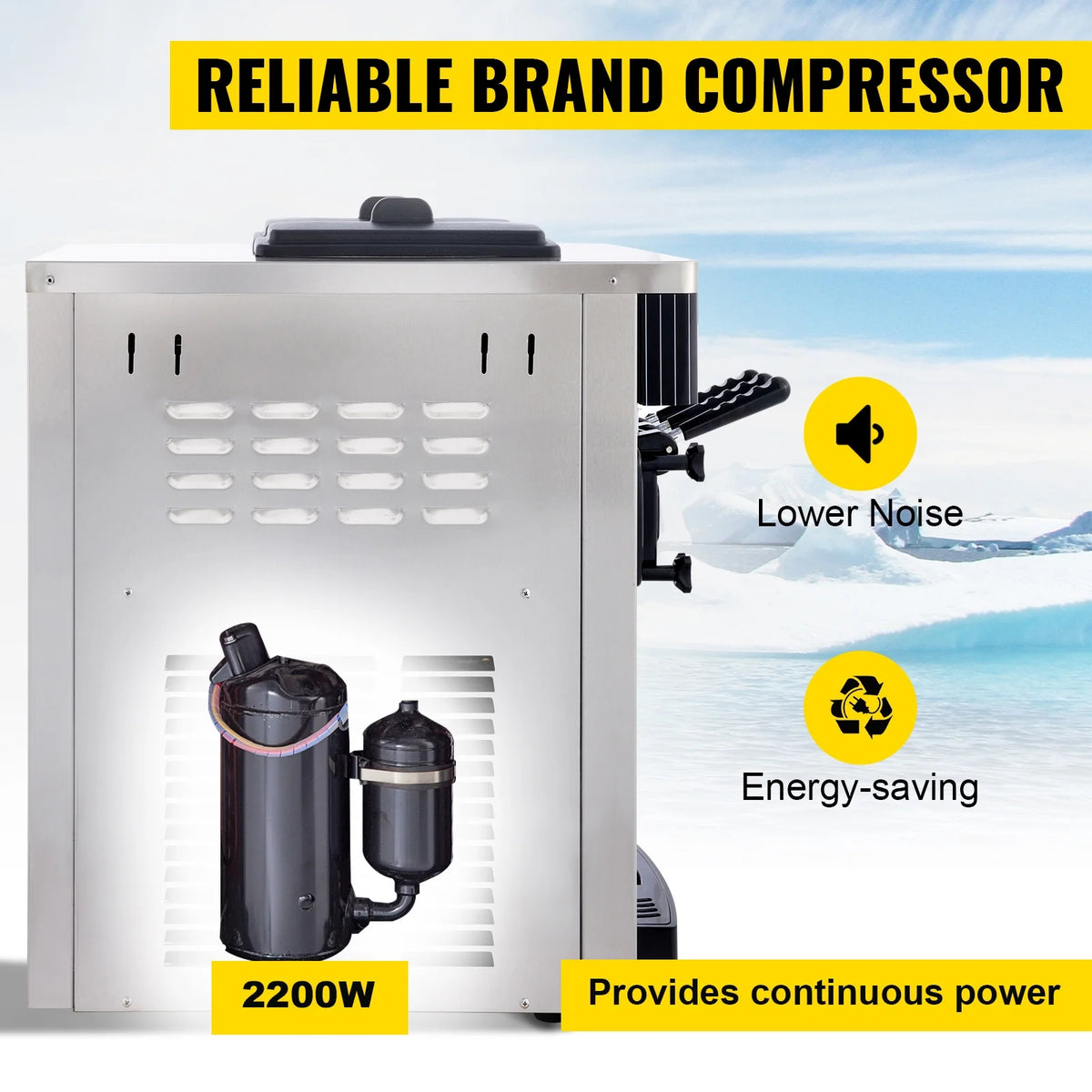 SIHAO 1200W Commercial Ice Cream Machine Countertop 18L/H Soft Serve Ice Cream Maker with LED Display