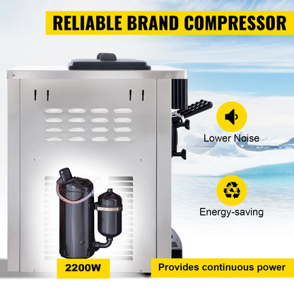 SIHAO 1200W Commercial Ice Cream Machine Countertop 18L/H Soft Serve Ice Cream Maker with LED Display