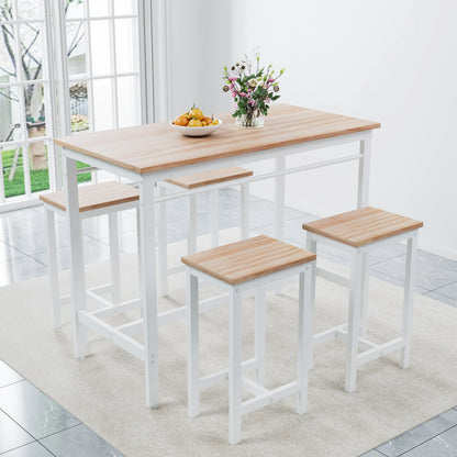 Counter Height Table Set of 5, Breakfast Bar Table and Stool Set, Minimalist Dining Table with Backless Stools, Wood Top Pub Table & Chair Set for Kitchen Apartment Bistro - Space Saving