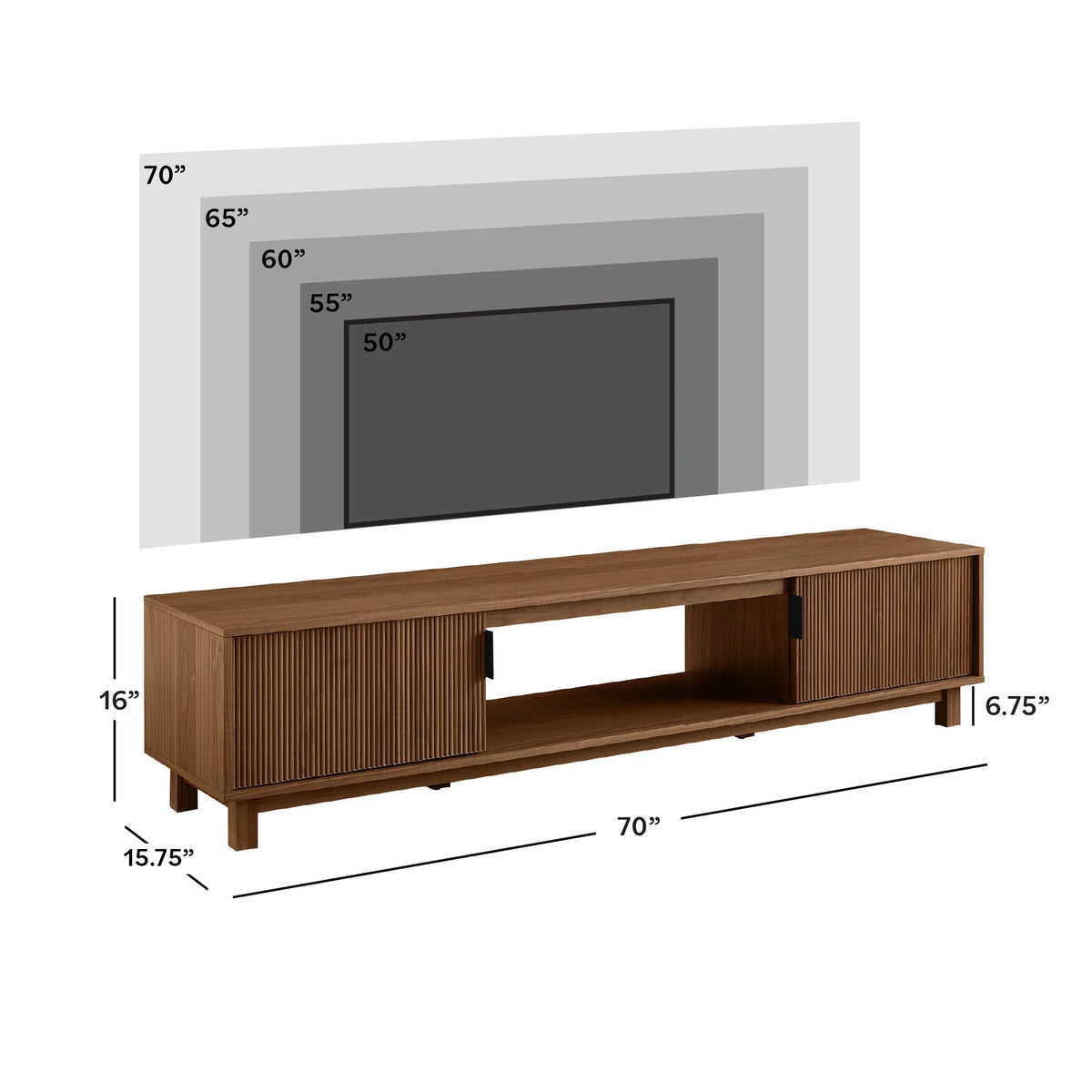 Walker Edison Mid-Century Modern Reeded 2-Door TV Stand for TVs up to 80��, Coastal Oak