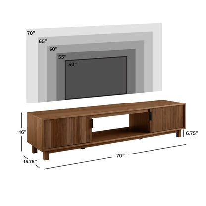 Walker Edison Mid-Century Modern Reeded 2-Door TV Stand for TVs up to 80��, Coastal Oak