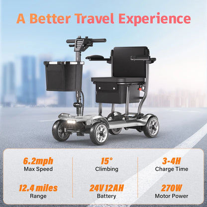 EAGLOG Light Weight 4 Wheels Mobility Scooter for Seniors, Electric Folding Wheelchair Device for Travel, Black