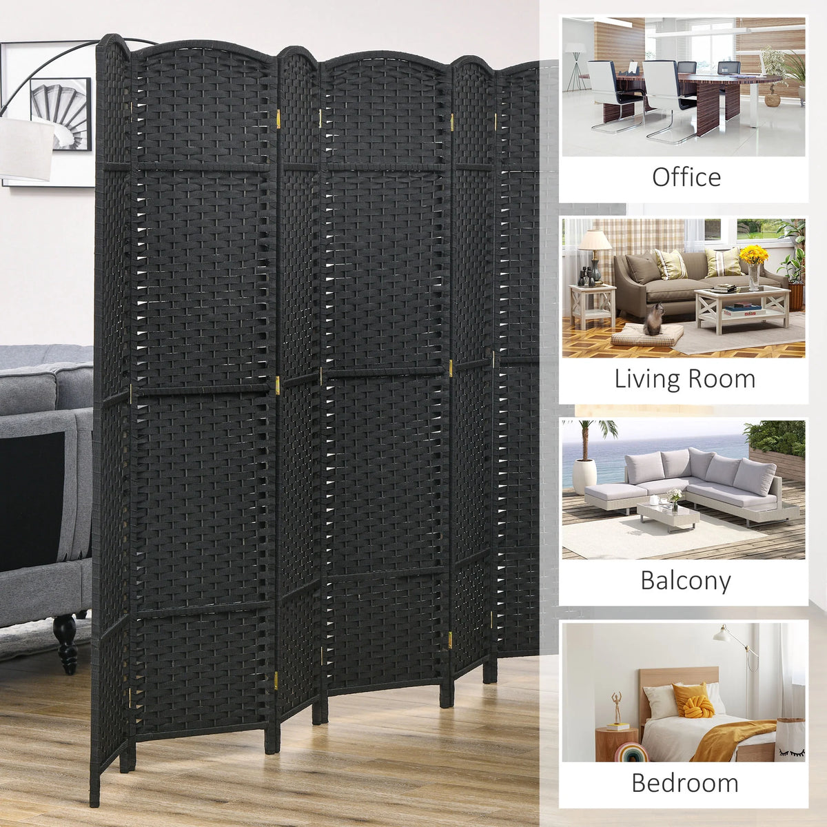 HOMCOM 4 Panel Room Divider Freestanding Folding Privacy Screen Nature Wood