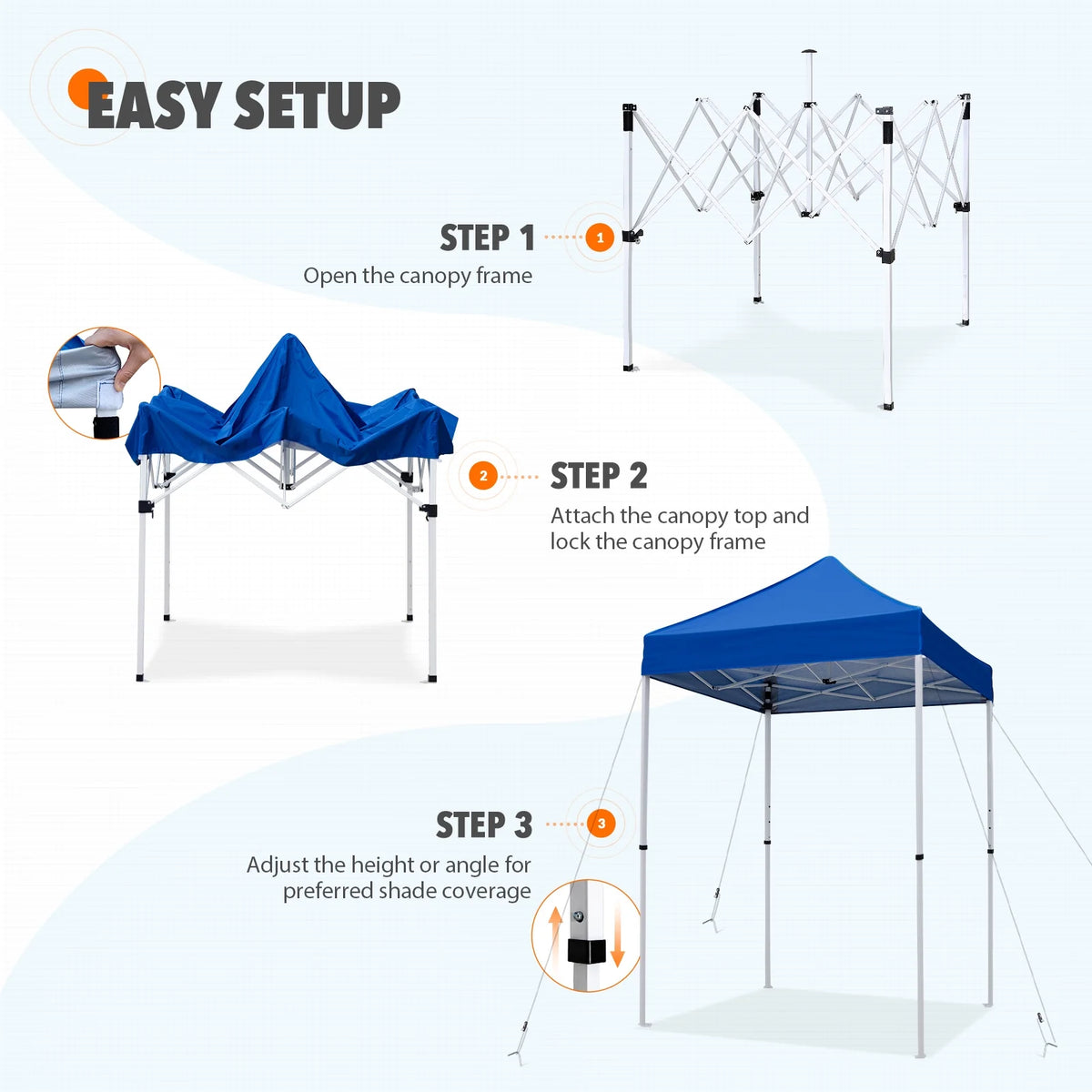 EAGLE PEAK 5x5 Pop Up Canopy Tent Instant Outdoor Canopy Easy Set-up Straight Leg Folding Shelter（Blue）