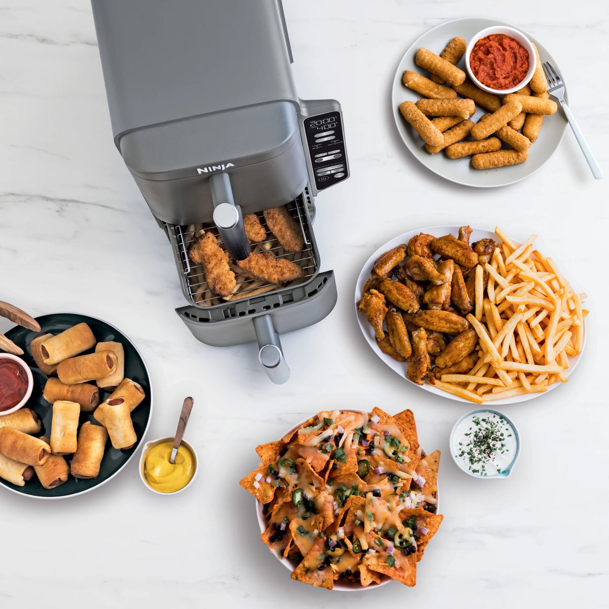 Ninja DoubleStack XL 2-Basket Air Fryer, DoubleStack Technology Cooks 4 Foods at Once, Space Saving Design, 10 QT, 4-in-1, Smart Finish & Match Cook, SL400