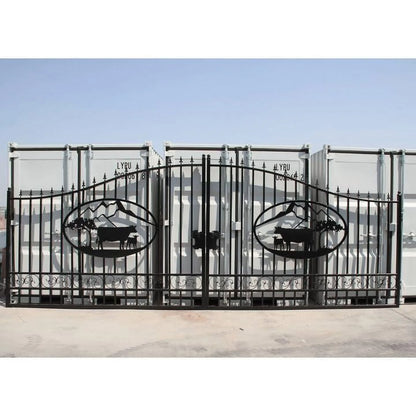 Outdoor Dual Swing Wrought Iron Gate for Driveway, Security Gate, Outdoor Fence Gate, Vienna Style for Yard, Backyard Patio�� 20'Star��