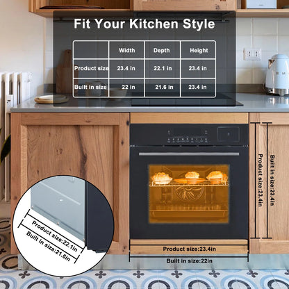 Garvee 24" Single Wall Oven with 108 Smart Menu 8 Baking Modes,3000W 2.5 CF Convection Oven with Steam & Air Fry Function,Stainless Steel,Touch Control Colorful LED Screen