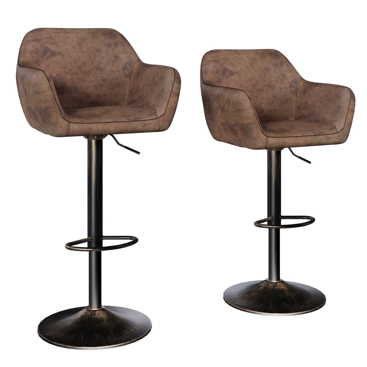 Homfa Swivel Bar Stool with Armrests, Tall Adjustable Rolling Stool Chair with Back for Home Office, Vintage Brown (Set of 2)