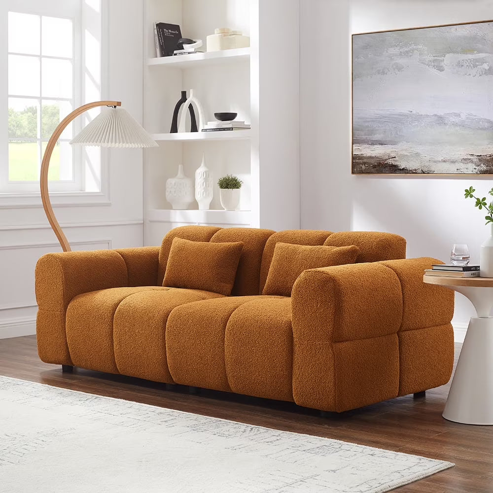FREEHOMAE 80" Oversized Boucle Sofa Couch,Modern Loveseat,Deep Seat Love Seat,Mid Century Modern Sofa,Cloud Couch for Living Room,Apartment,Office,and Lounge,Black